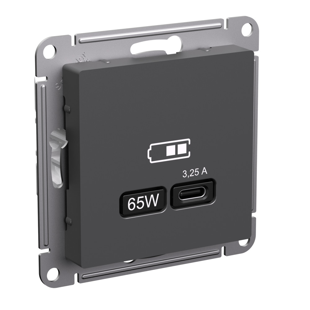 Systeme Electric AtlasDesign Базальт Розетка USB тип-С 65Вт высокоскор.заряд. QC, PD, механизм