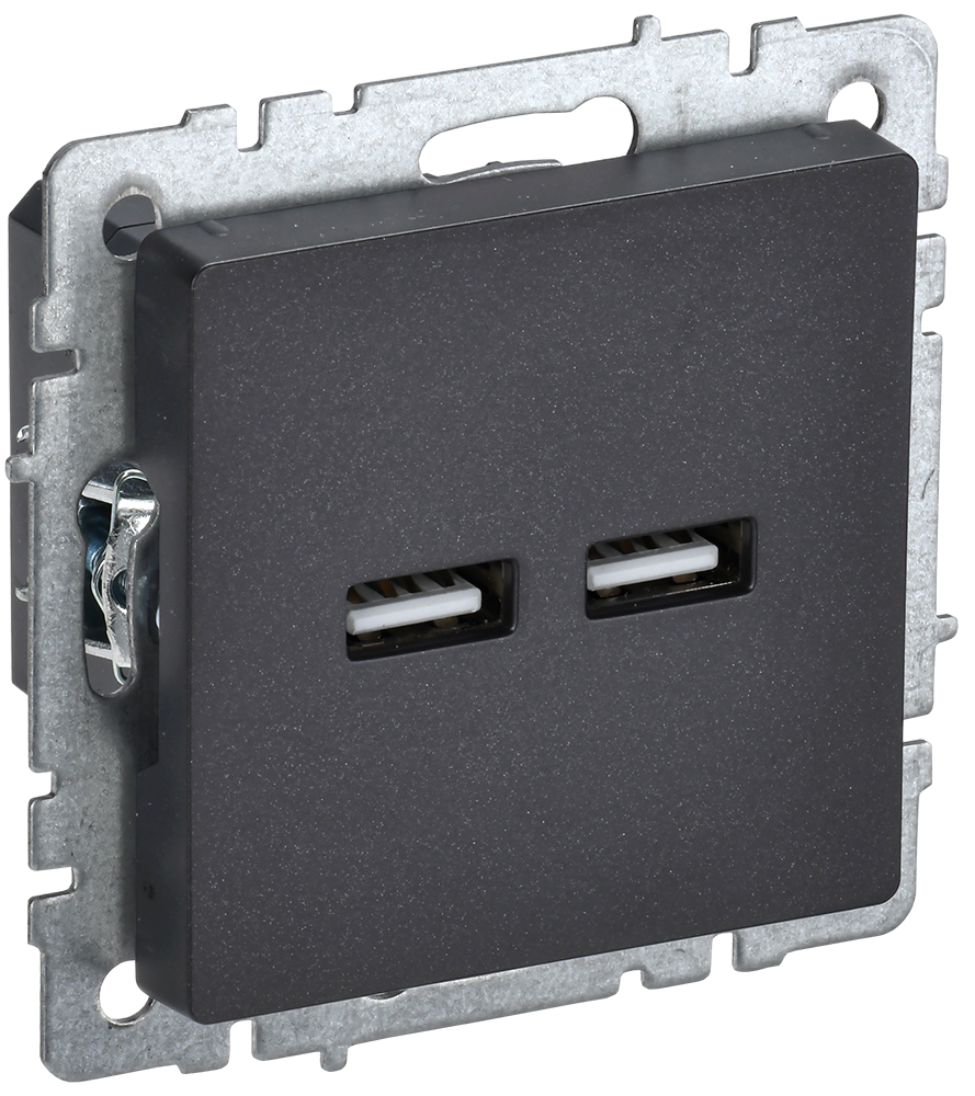 IEK BRITE Роз. USB A+A 3,1А РЮ10-1-БрЧ черн.