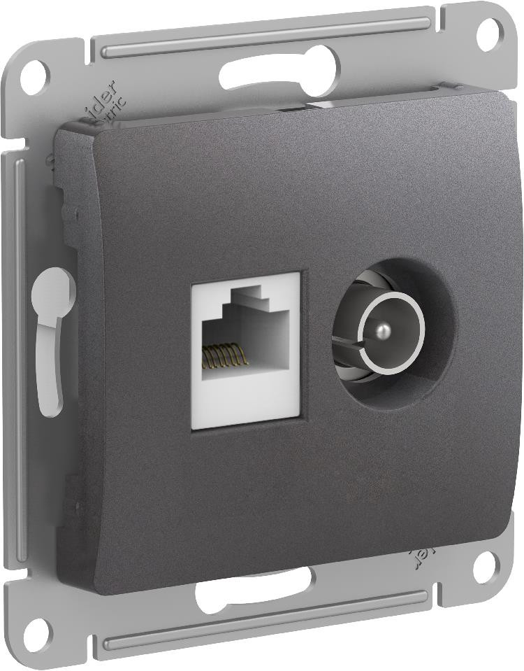 SE Glossa Графит Розетка двойная TV + компьютерная RJ45, кат. 5Е