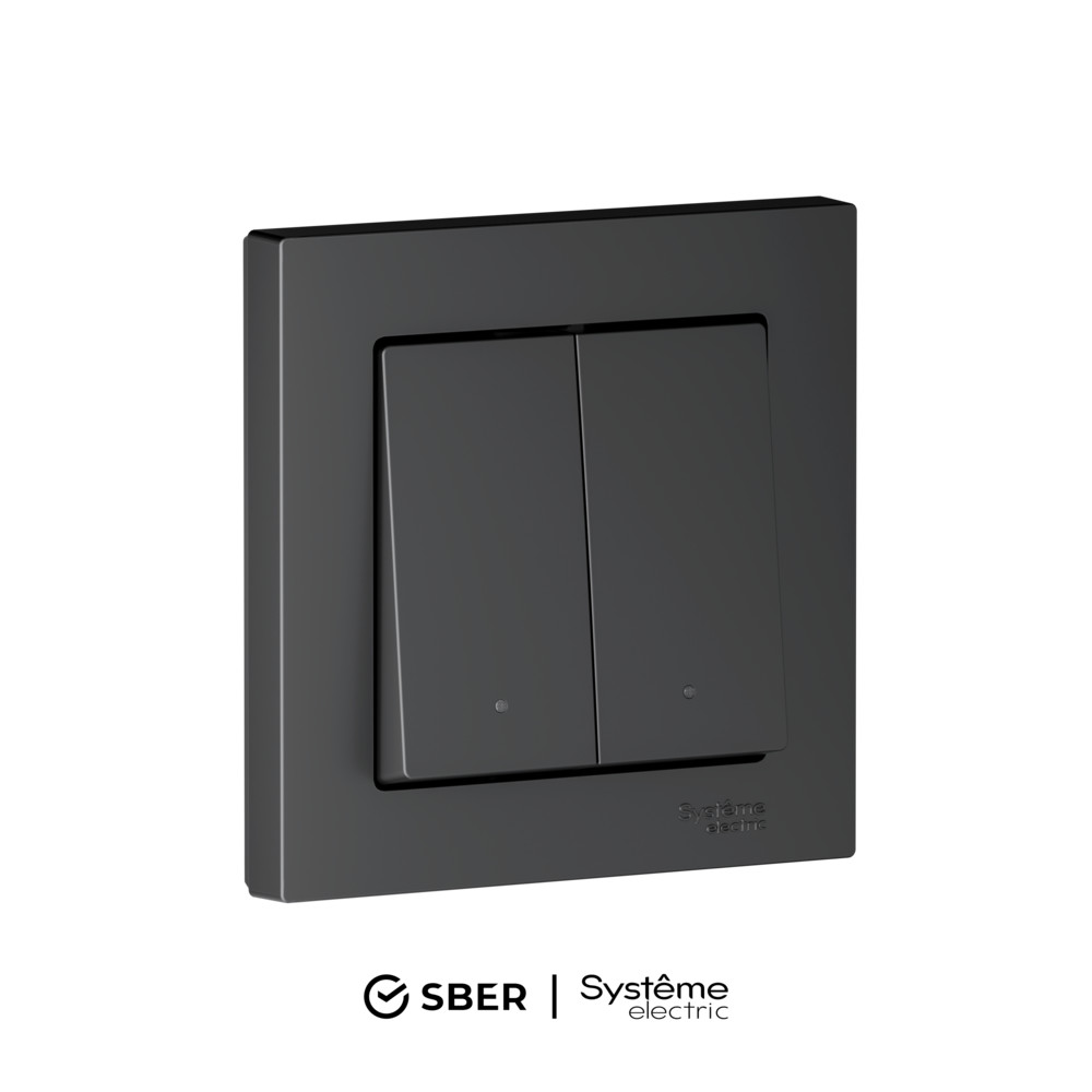 SBER Systeme Electric AtlasDesign Smart Карбон Выключатель 2-кл с подсв., Zigbee, сх.5, L+N, 10А, мех.