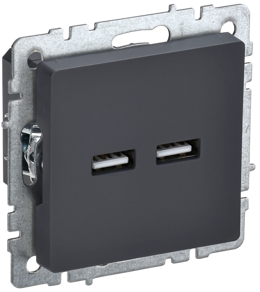 IEK BRITE Роз. USB A+A 3,1А РЮ10-1-БрГ граф.