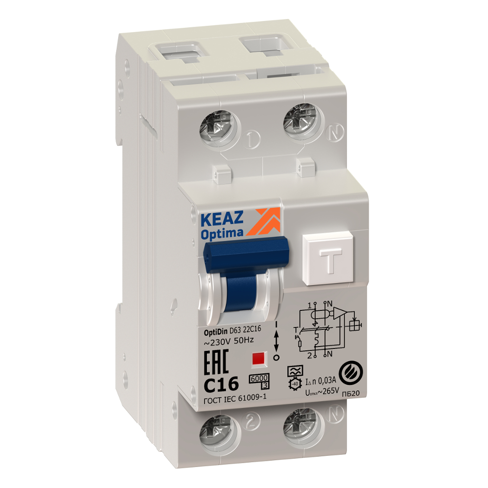 КЭАЗ АВДТ с защитой от сверхтоков OptiDin D63-22C40-A-УХЛ4 (2P, C40, 30mA)