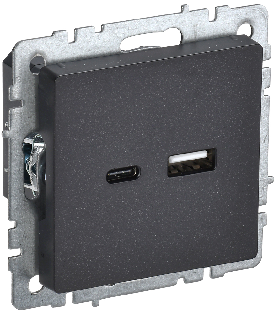 IEK BRITE Роз. USB A+C 18Вт РЮ11-1-БрЧ черн.