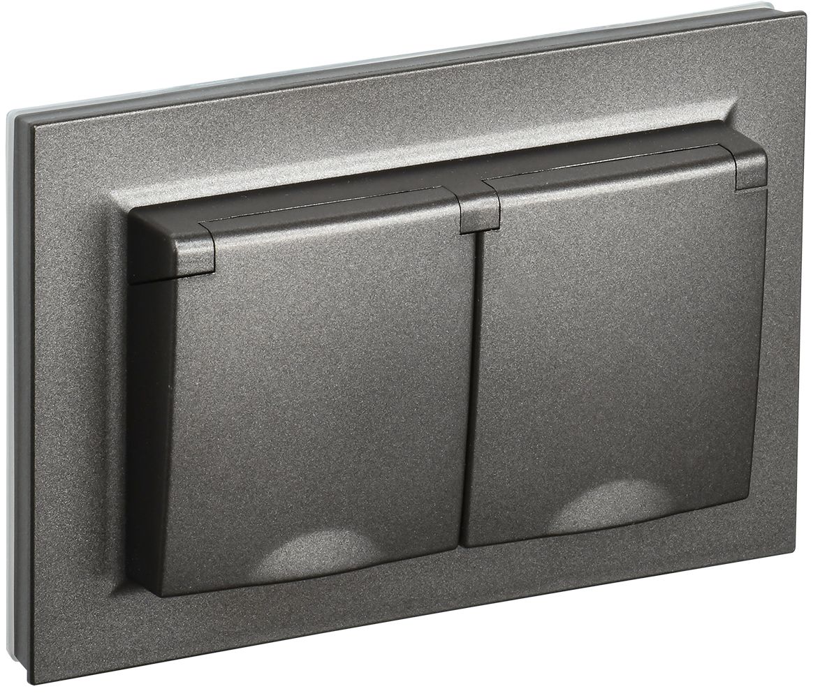 IEK BRITE Темн.бронза Розетка 2-я с кр. 16А в сборе IP44 РСбш12-3-44-БрТБ