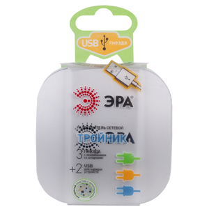 ЭРА Разветвитель электрический SP-3e-USB-2A на 3 розетки + 2 USB с заземлением со шторками 16А белый