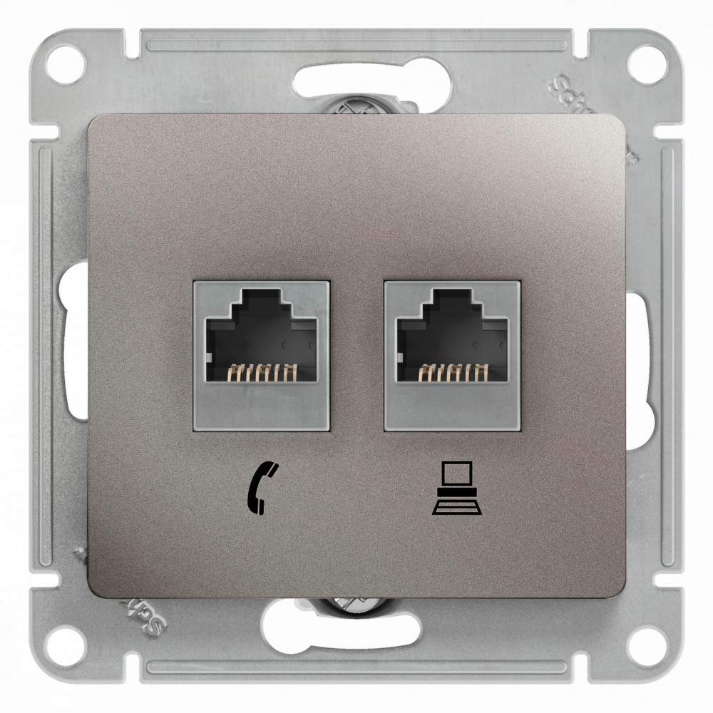 SE Glossa Платина Розетка 2-ая RJ11+RJ45, кат.5E