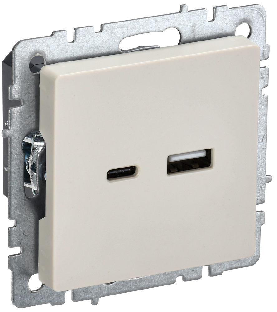 IEK BRITE Роз. USB A+C 18Вт РЮ11-1-БрКр беж.