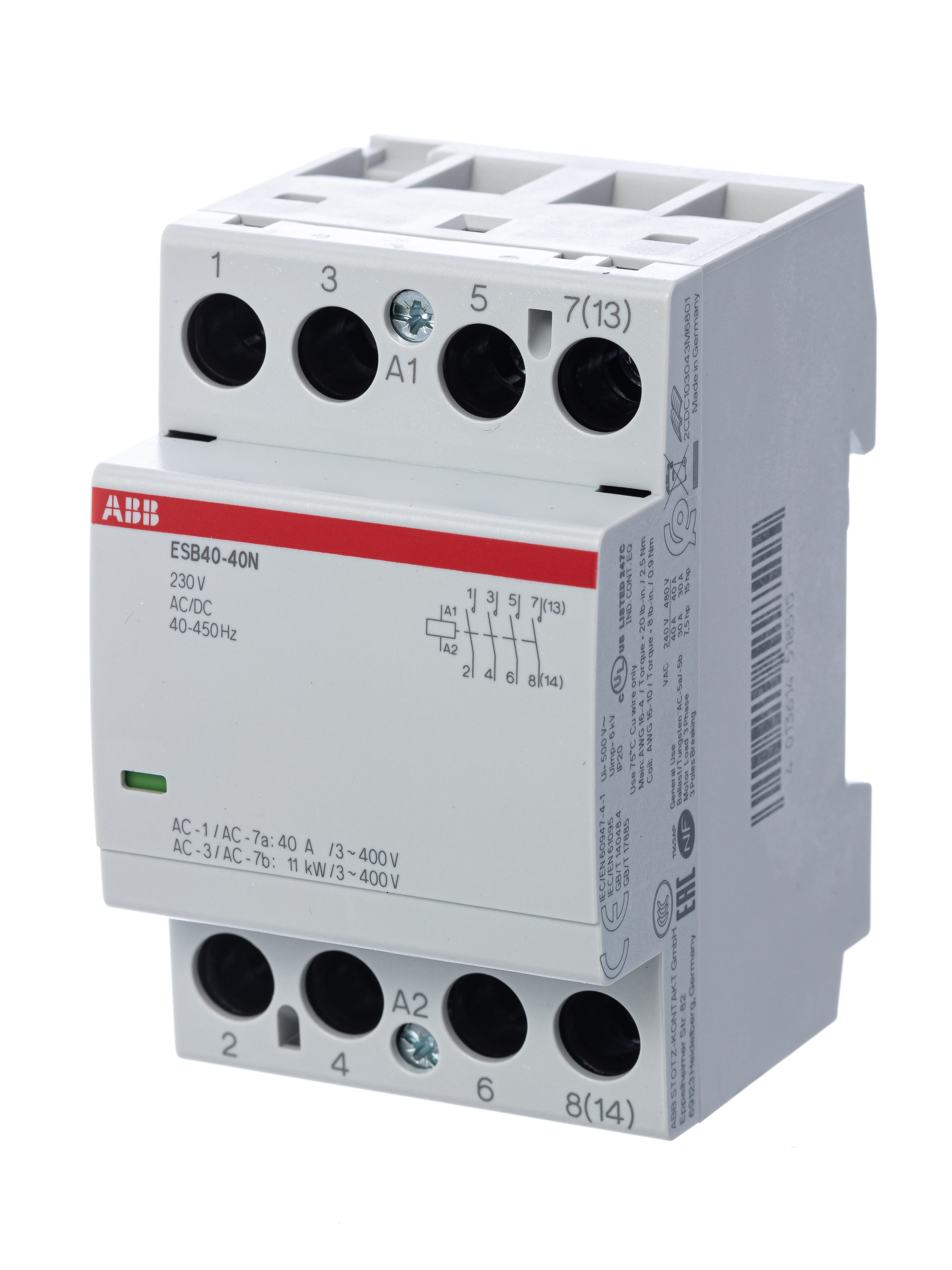 ABB Контактор ESB40-40N-06 модульный (40А АС-1, 4НО), катушка 230В AC/DC