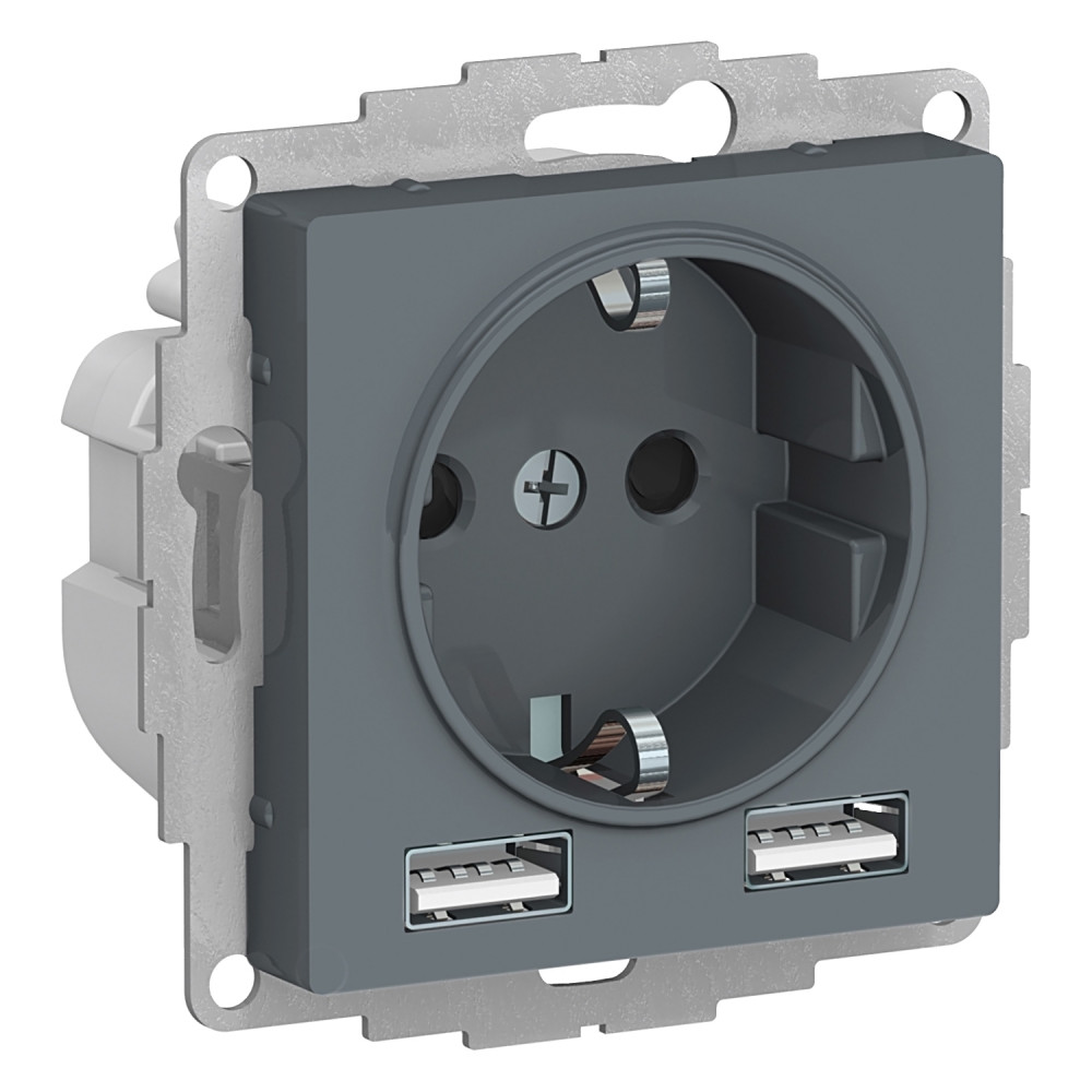 SE AtlasDesign Грифиль SO + USB Розетка A+A, 5В/2,4А, 2х5В/1,2А, механизм
