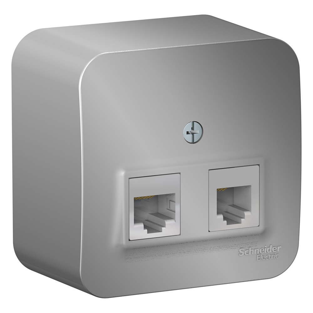 SE Blanca наруж Алюминий Розетка 2-ая ТЛФ/КОМП, RJ45+RJ11, кат.5E, изолир. пластина
