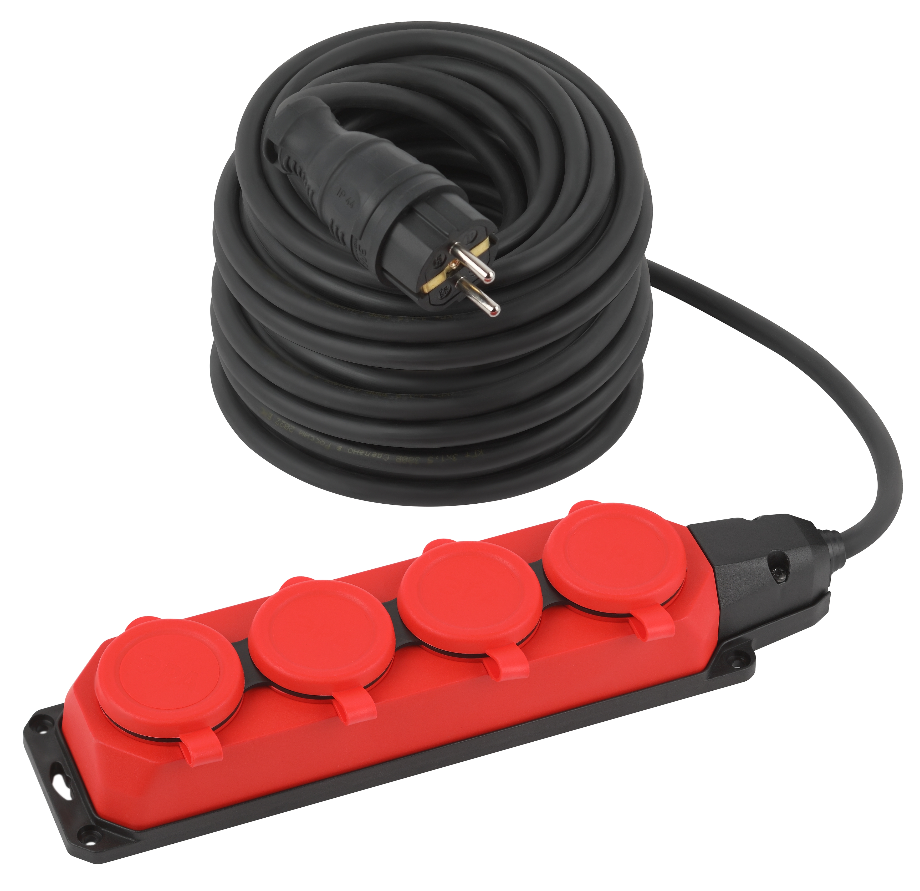 ЭРА Удлинитель силовой UK-4e-3x1,5-30m-IP44(KG) с заземлением 4 розетки каучук 30м КГ 3х1,5мм2 IP44