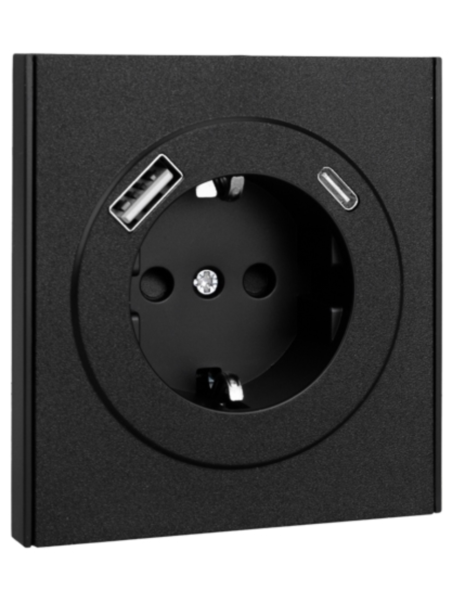 KRANZ STRONG Розетка 1-ая с/з с/у з/ш 16А с USB A+C быстрой зарядки 5В/3А антрацит, с 1-пост. рамкой