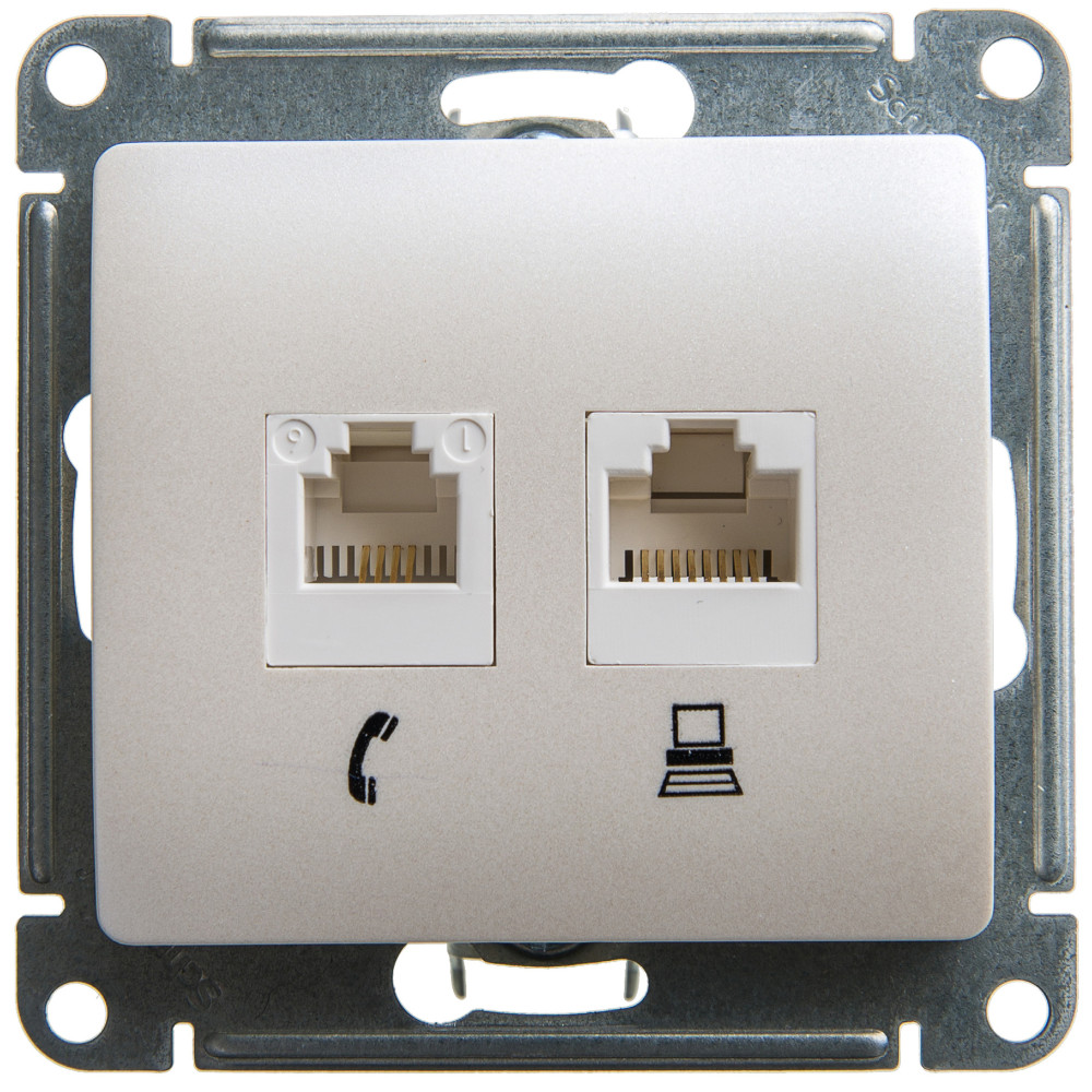SE Glossa Перламутр Розетка 2-ая RJ11+RJ45, кат.5E