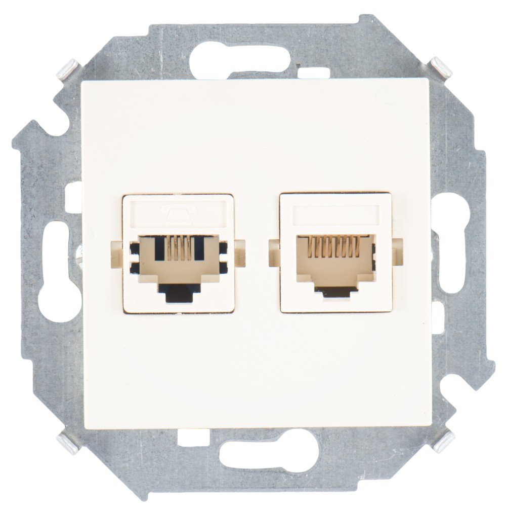 Simon 15 Бежевая Розетка ТЛФ + комп RJ11+RJ45 кат.5е