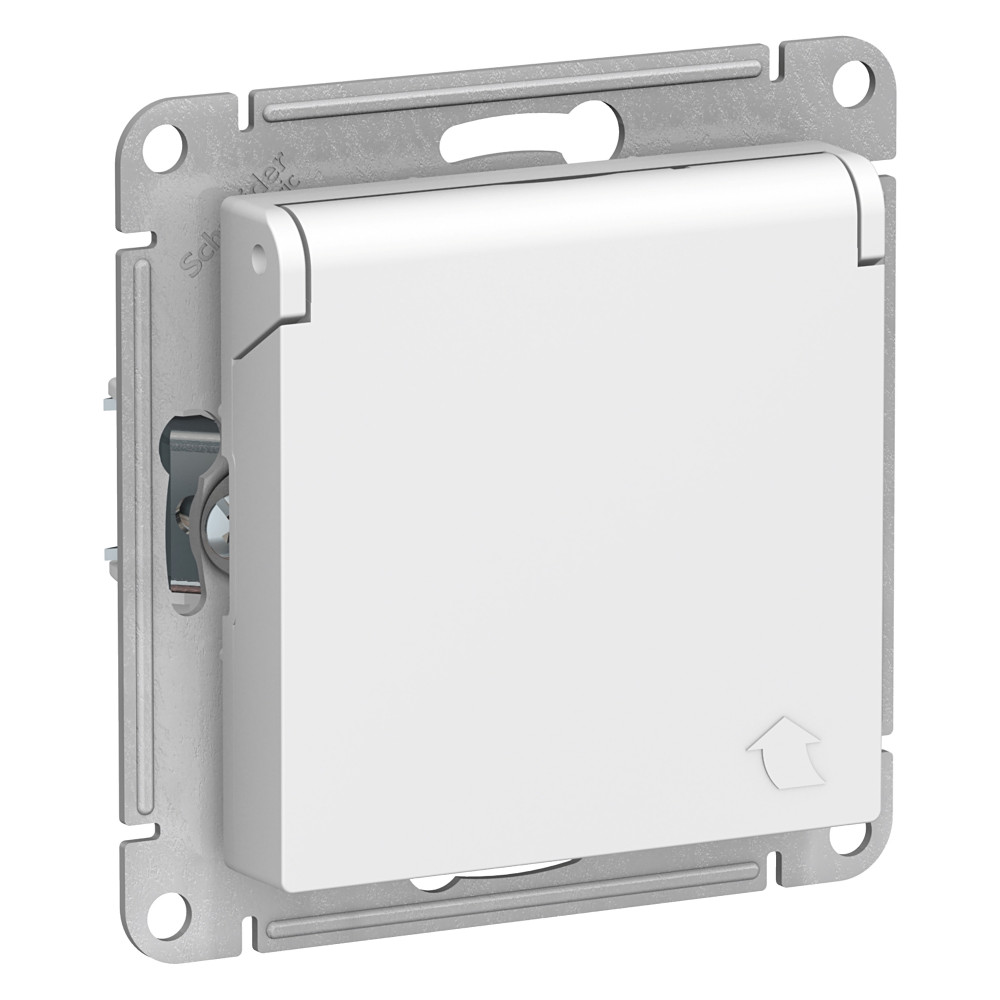 SE AtlasDesign Бел Розетка с/з  со шторками с крышкой, 16А, IP20, механизм