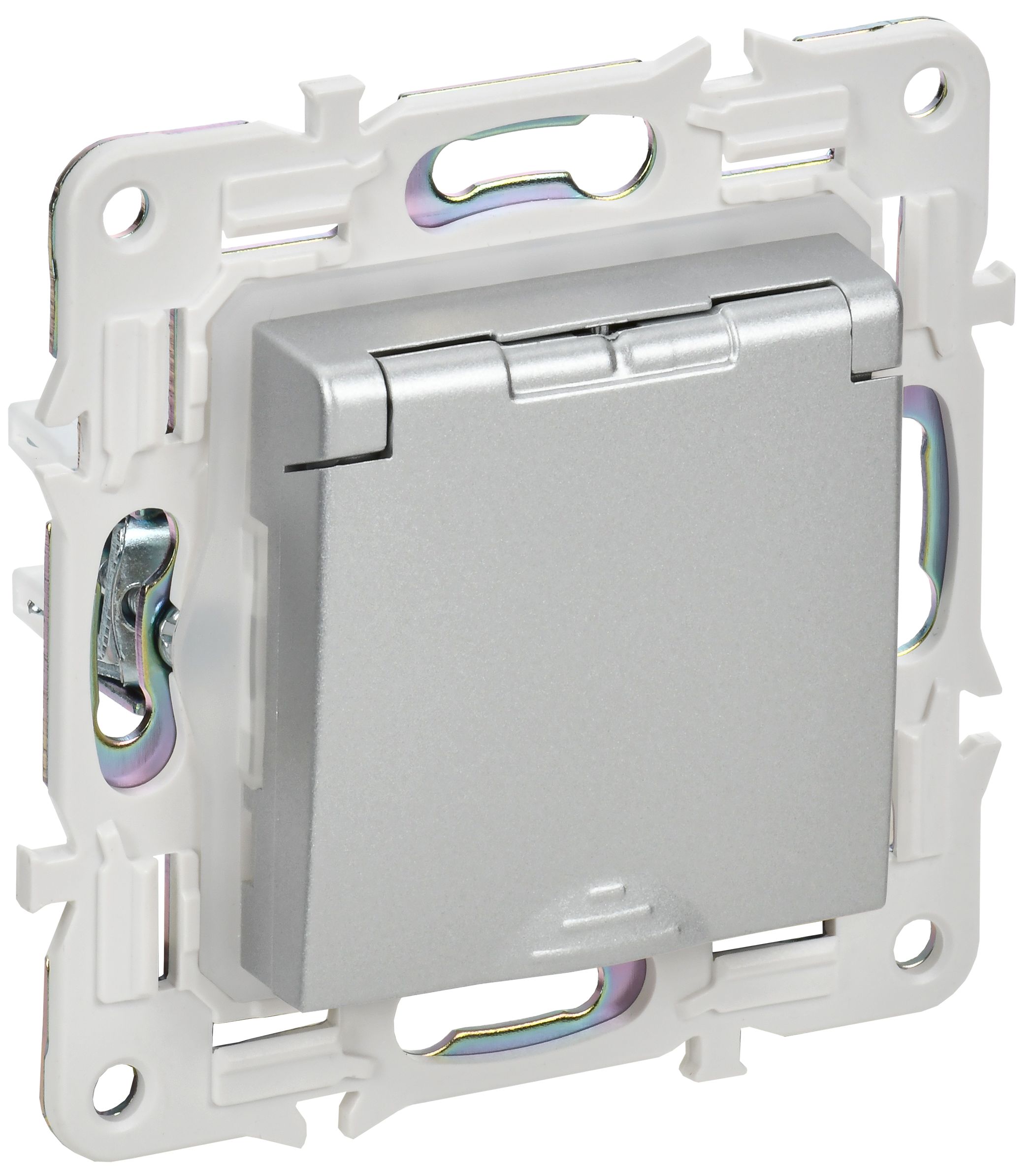 IEK SKANDY Серебряный Розетка с/з с защитными шторками и крышкой 16А IP44 SK-R11S