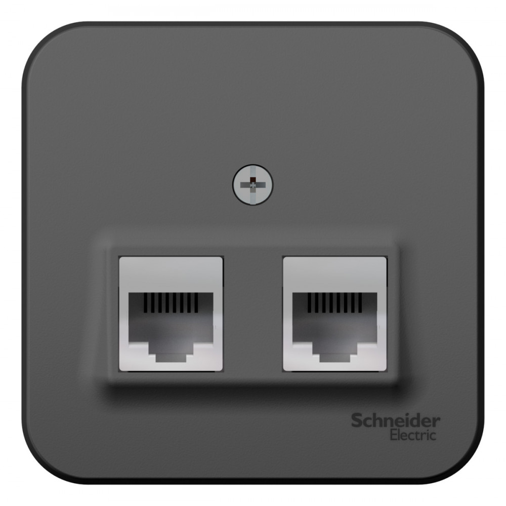 SE Blanca наруж Антрацит Розетка 2-ая ТЛФ/КОМП, RJ45+RJ11, кат.5E, изолир. пластина
