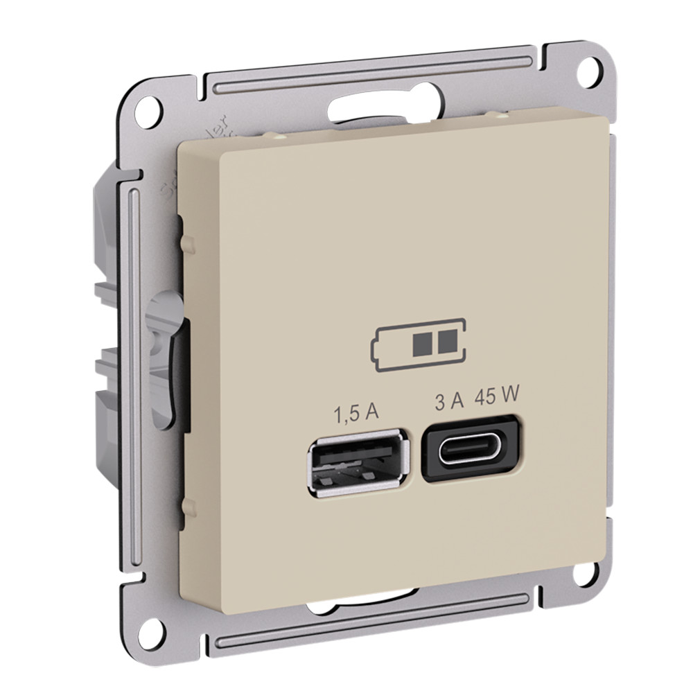 SE AtlasDesign Песочный Розетка USB A + тип-C 45Вт высокоскор.заряд. QC,PD, механизм