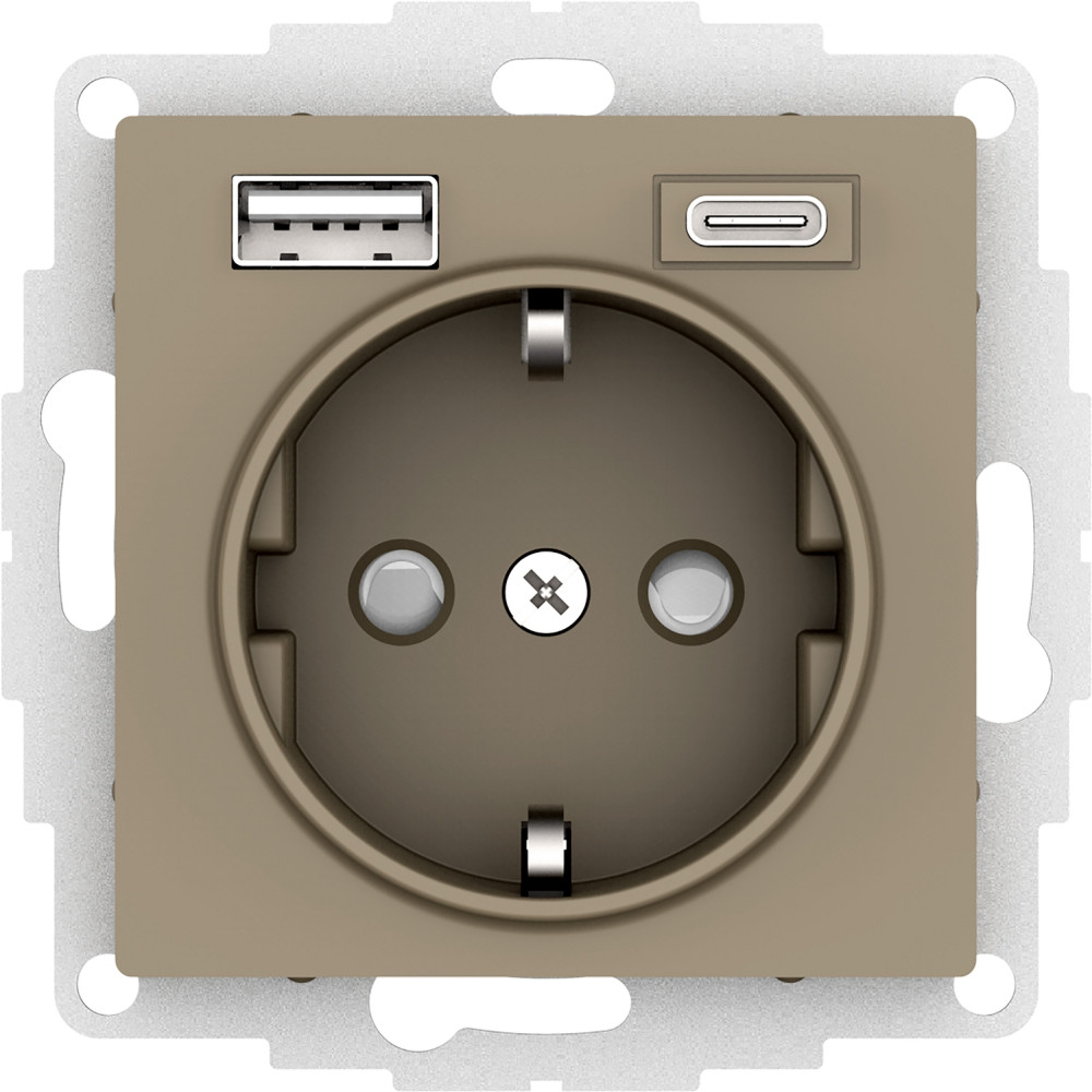 SE AtlasDesign Шампань Розетка 16А с USB A+C (5В/2,4А/3 А, 2х5В/1,5А), мех