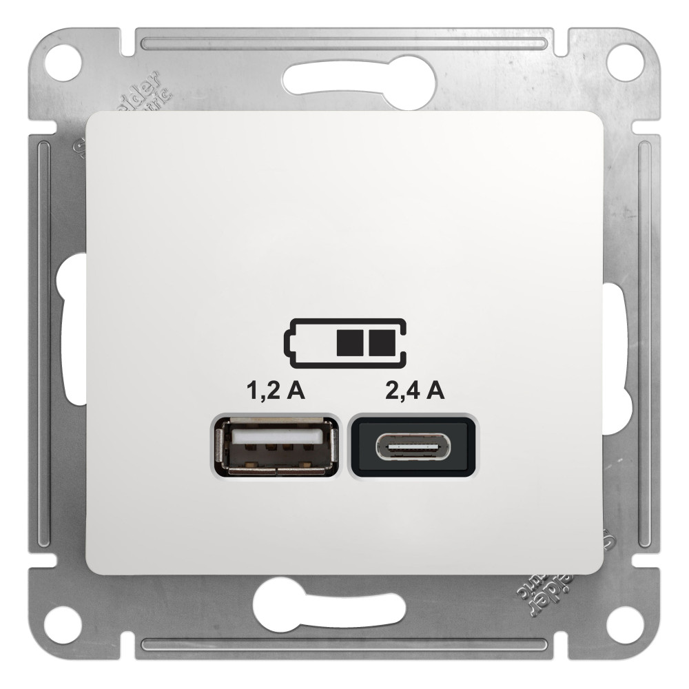 SE Glossa Бел Розетка USB A+С, 5В/2,4А, 2х5В/1,2А