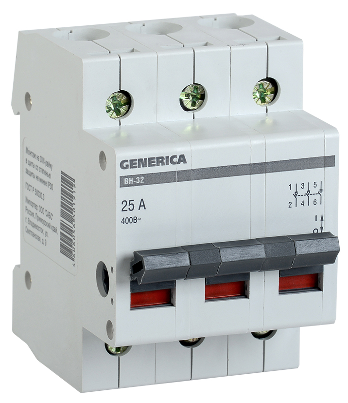 IEK GENERICA Выключатель нагрузки (мини-рубильник) ВН-32 3Р 25А