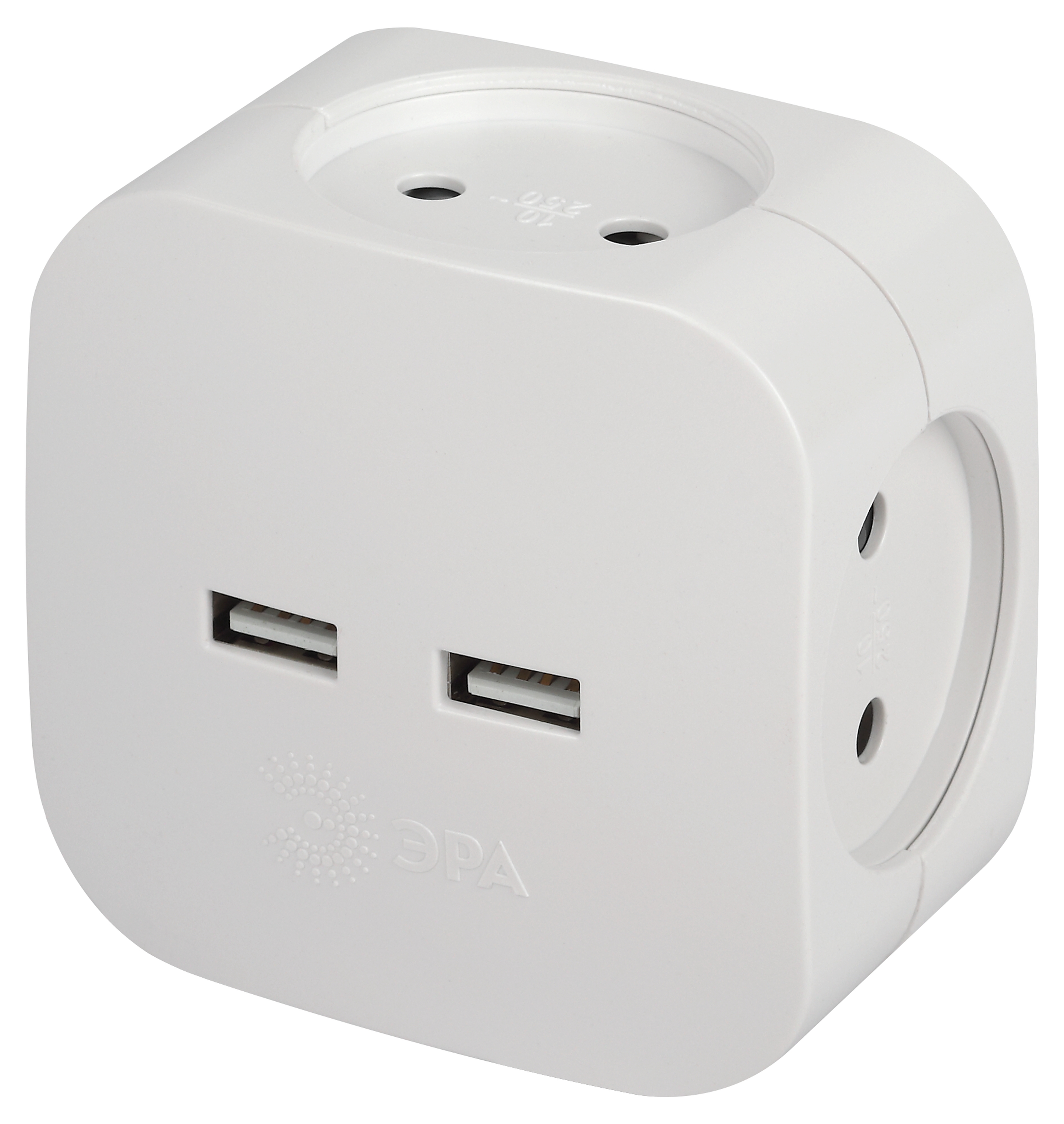 ЭРА Разветвитель электрический SP-4-USB-W на 4 розетки + 2xUSB 2400mA без заземления 10А белый