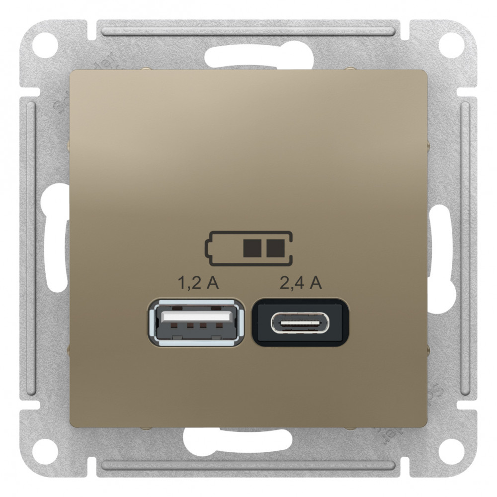SE AtlasDesign Шампань USB A+С, 5В/2,4А, 2х5В/1,2А, механизм