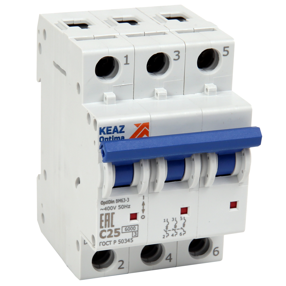 КЭАЗ OptiDin BM63 Автоматический выключатель 3P 16A C 6кА AC (BM63-3C16-УХЛ3)