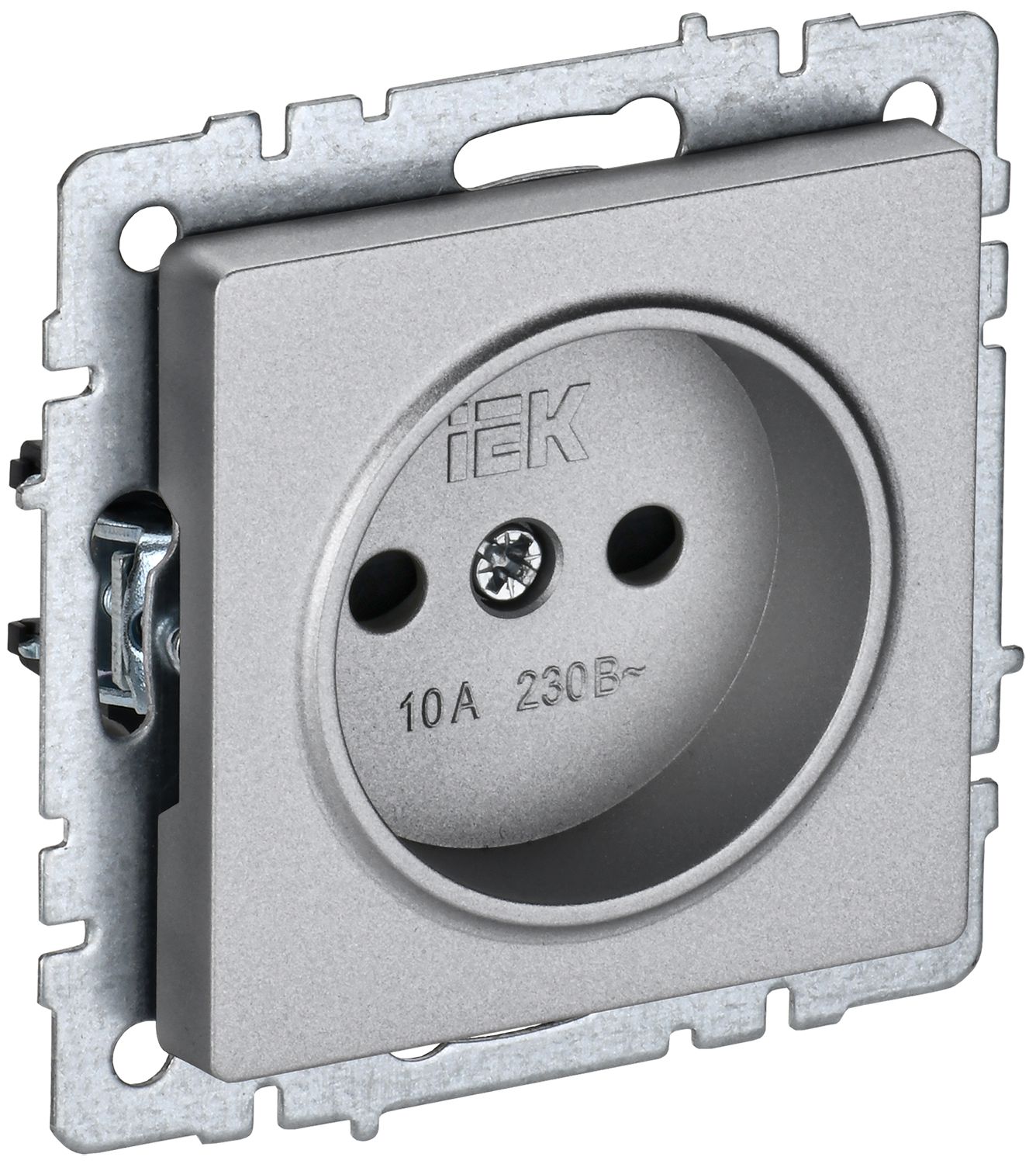 IEK BRITE BASE Алюминий Розетка без з/к с з/ш 10А РСш10-2-БрА