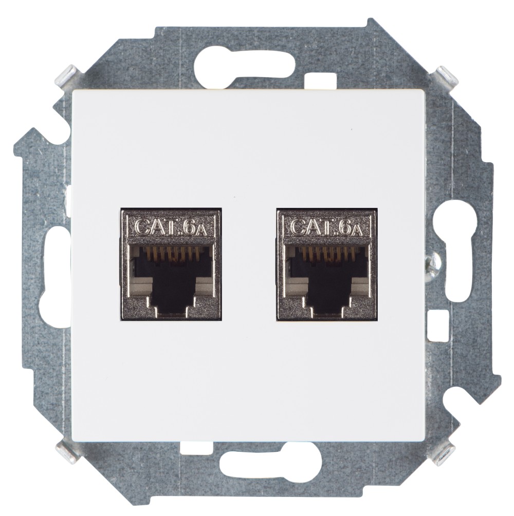 Simon 15 Белая Розетка компьютерная двойная 2хRJ45 кат.6A (АМР, FTP)
