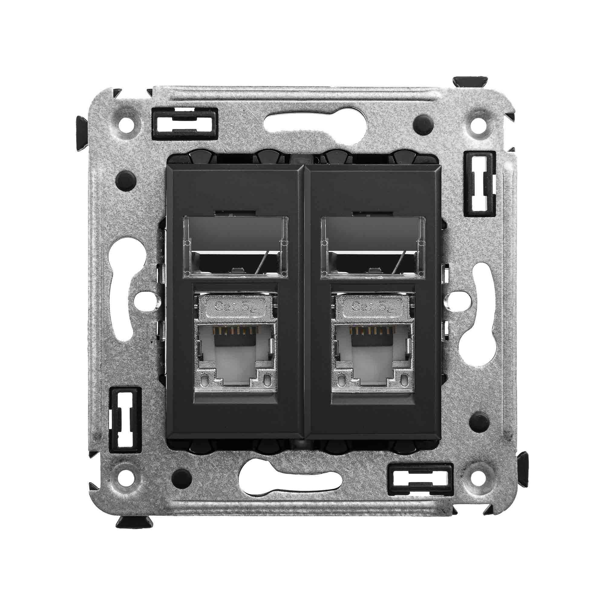 DKC Avanti Черный матовый Компьютерная розетка RJ-45 двойная  категория 5e экранированная