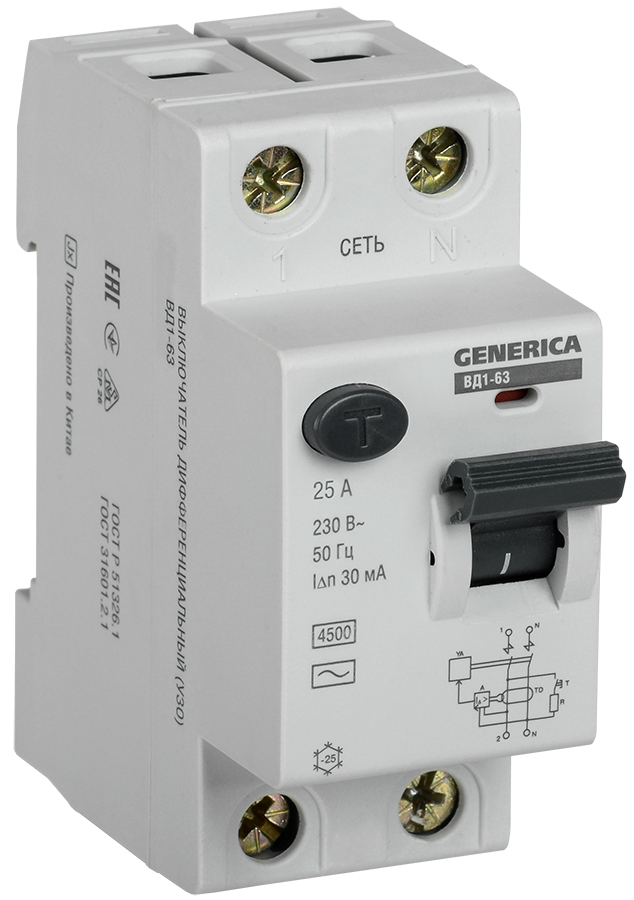 IEK GENERICA УЗО ВД1-63 2Р 25А 30мА