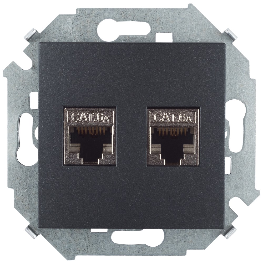 Simon 15 Графит Розетка компьютерная двойная 2хRJ45 кат.6A (АМР, FTP)