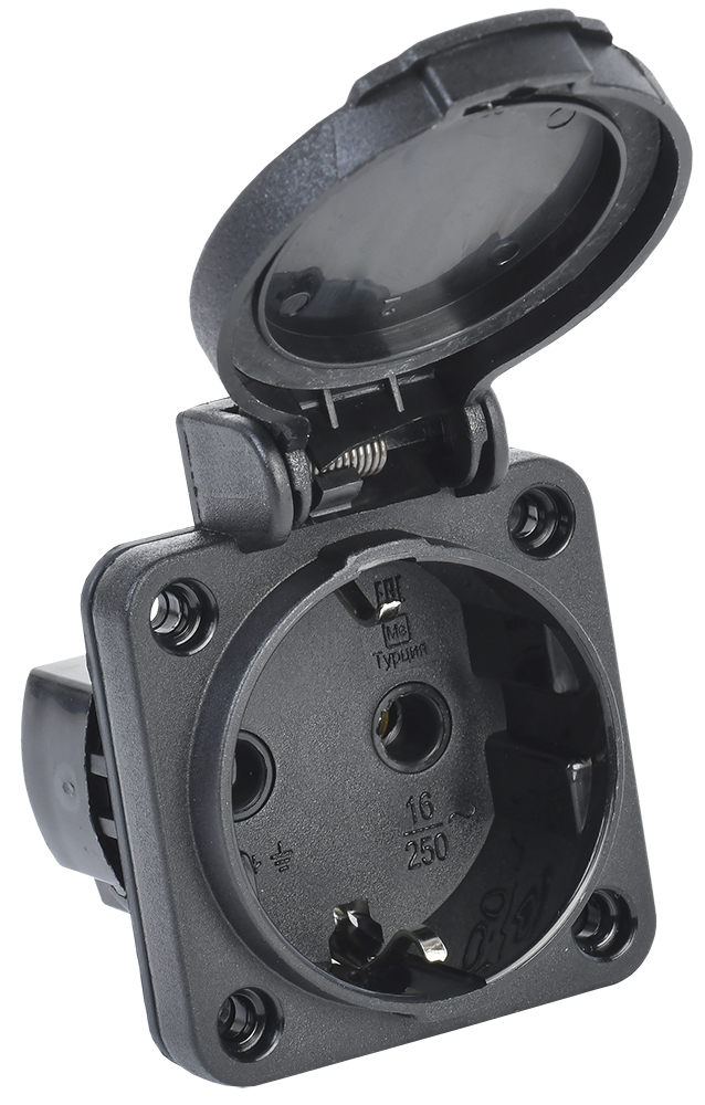 IEK РП14-3 розетка панельная  2Р+РЕ 16А з/к с кр. IP54 черн. MAGNUM
