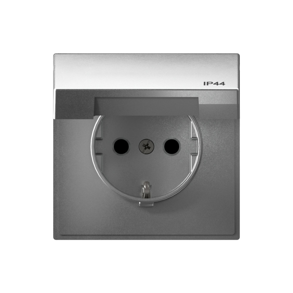 Systeme Electric ArtGallery Алюминий Розетка с заз.со шт.с крышк, 16А, IP44,  механизм, быстрозажим. клем.