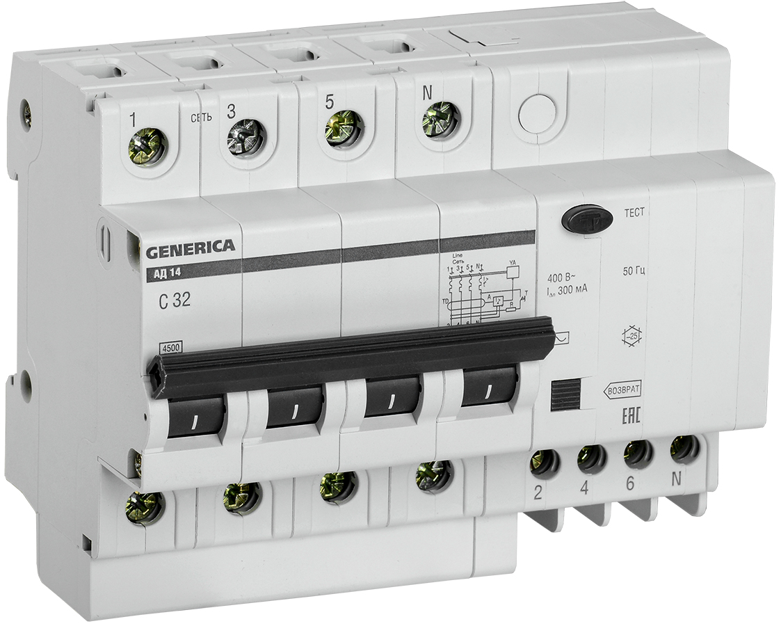 IEK GENERICA Диф.автомат АД14 4Р 32А 300мА
