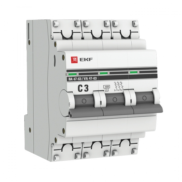 EKF PROxima ВА 47-63 Автоматический выключатель  (С) 3P 3А 4,5kA