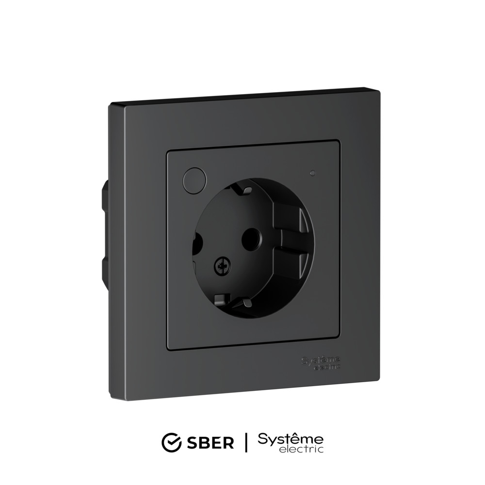 SBER Systeme Electric AtlasDesign Smart Карбон Розетка с заземл., со шт., Zigbee, L+N, 16А, мех.