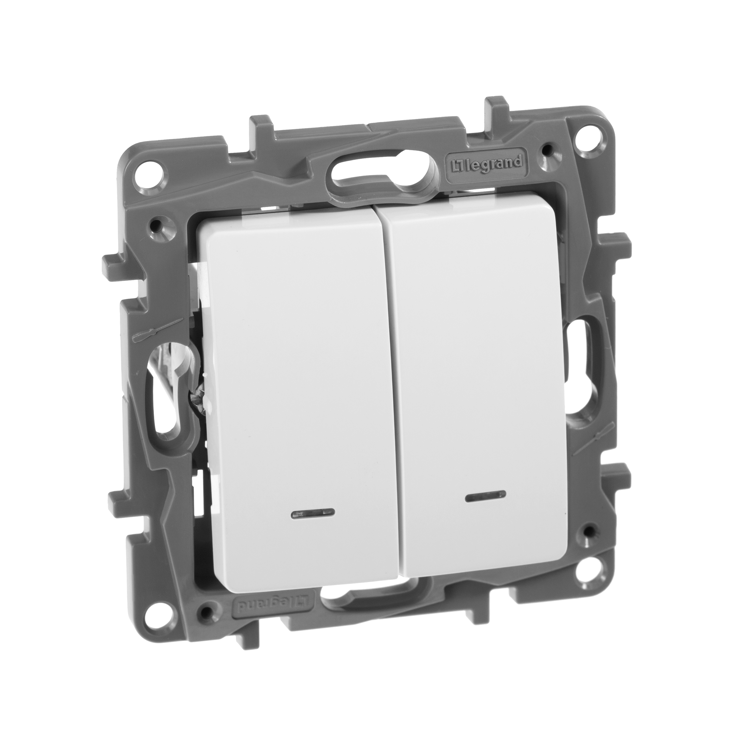Legrand Etika Белый Переключатель 2-клавишный с подсветкой, 10А, Автоматические клеммы