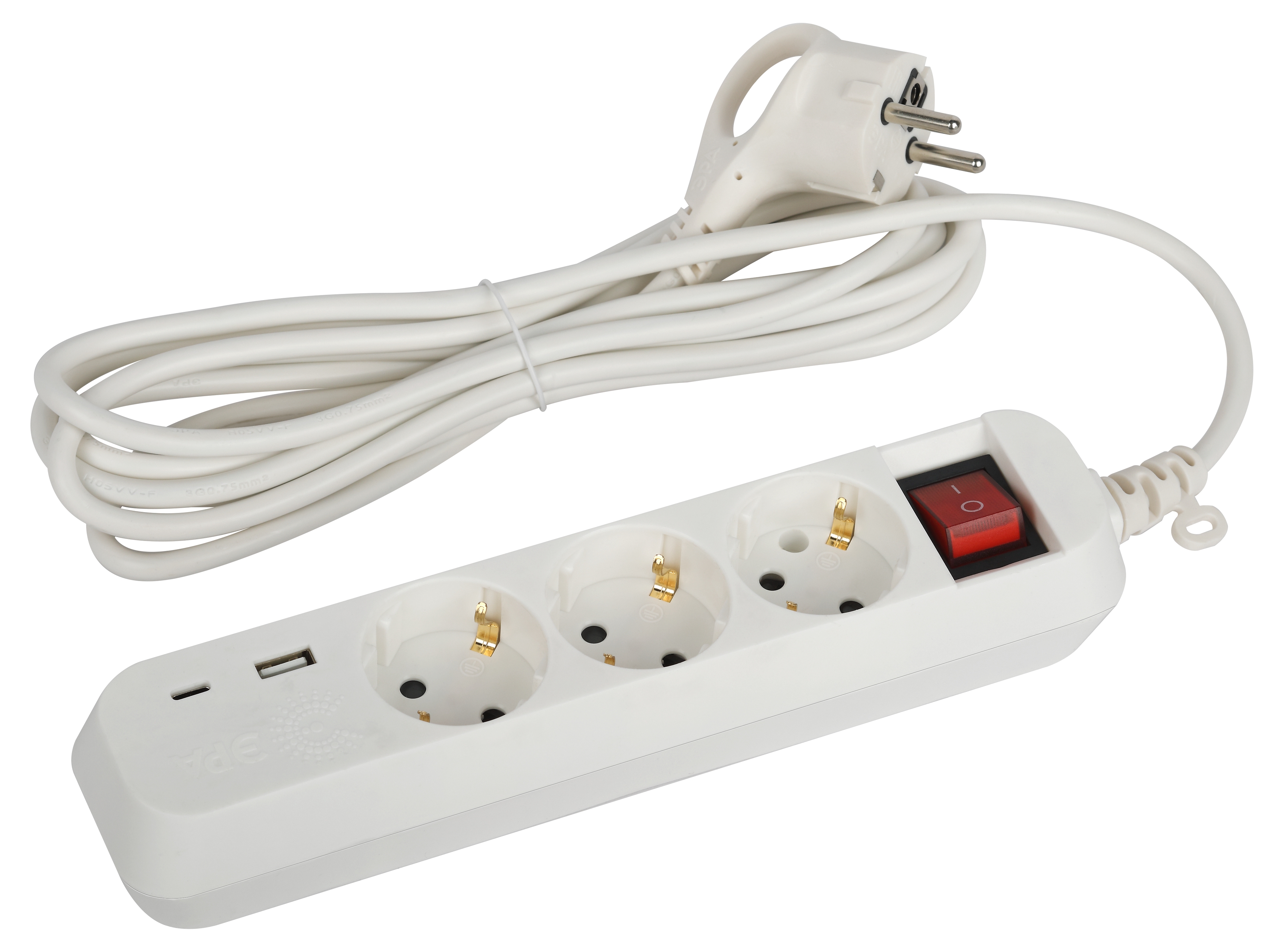 ЭРА Удлинитель электрический UB-3es-3m-USB c заземлением с выключателем 3 розетки + 1xUSBA+1xUSBC 3м 10А