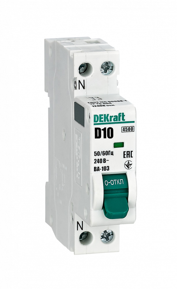 Dekraft Автоматический выключатель 1+N 10А х-ка D ВА-103 4,5кА