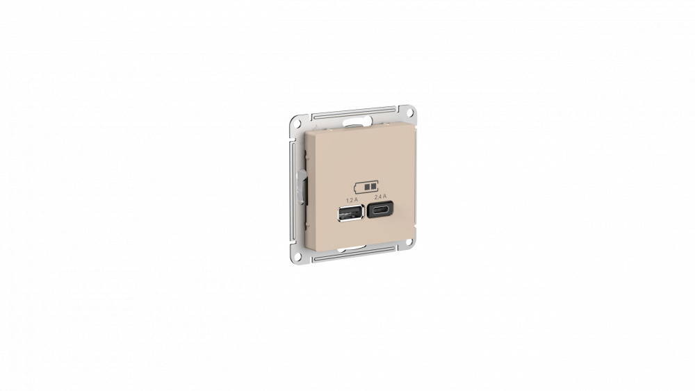 SE AtlasDesign Песочный Розетка USB A+С, 5В/2,4А, 2х5В/1,2А, механизм