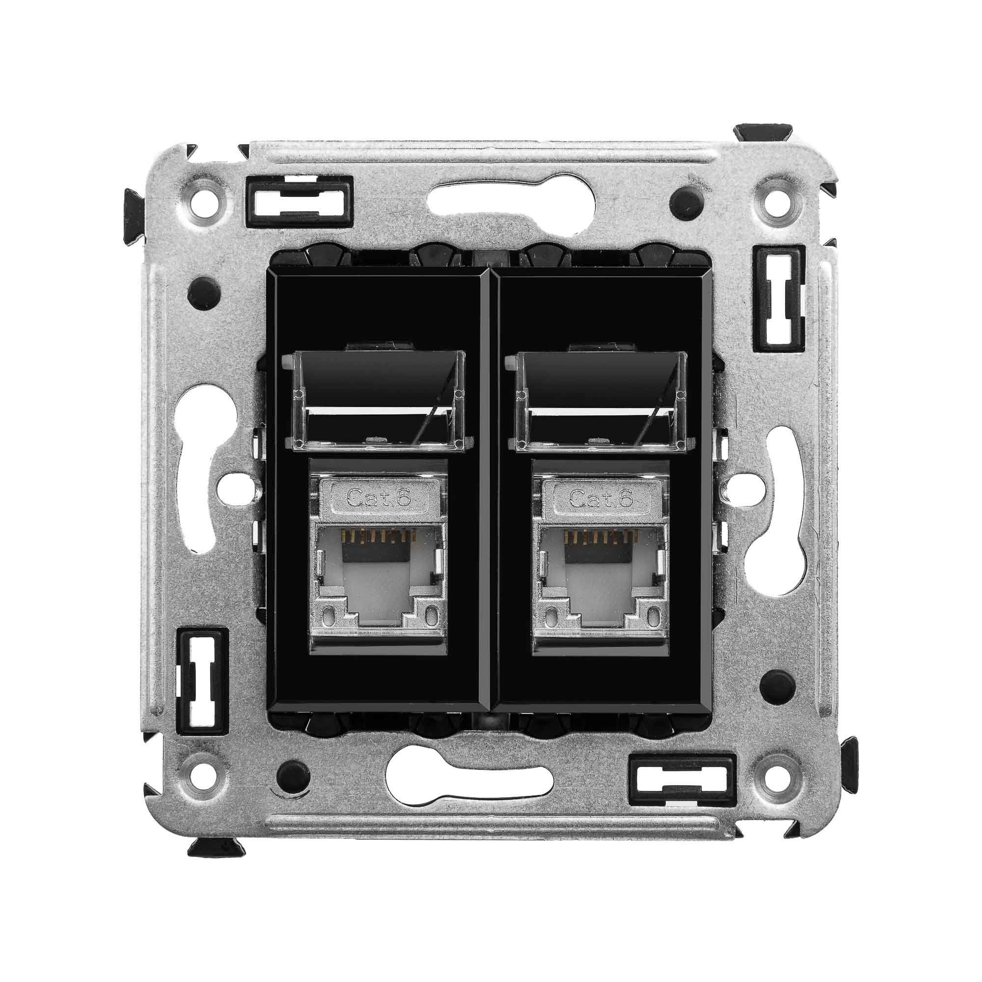 DKC Avanti Черный квадрат Компьютерная розетка RJ-45 двойная  категория 6 экранированная