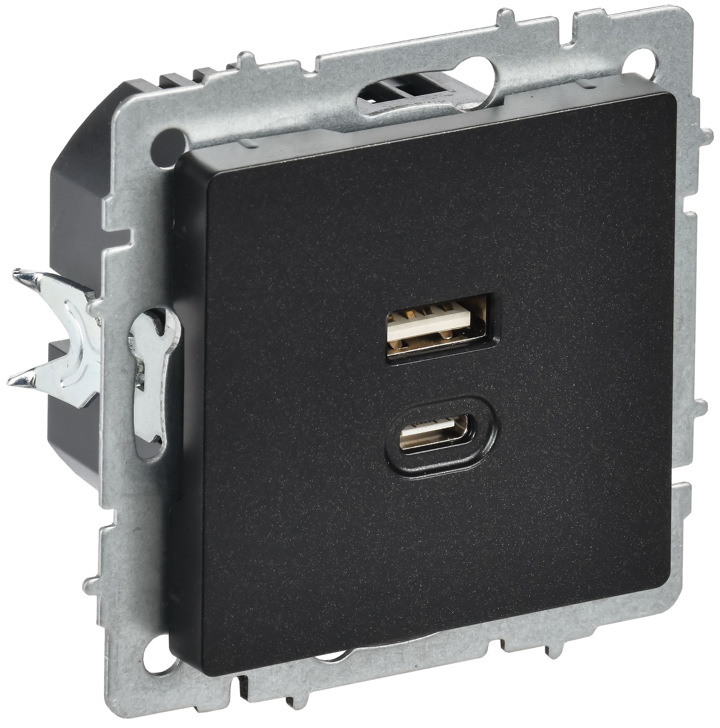 IEK BRITE Роз. USB A+C 45Вт высокоск. зар. РЮ11-2-БрЧ черн.