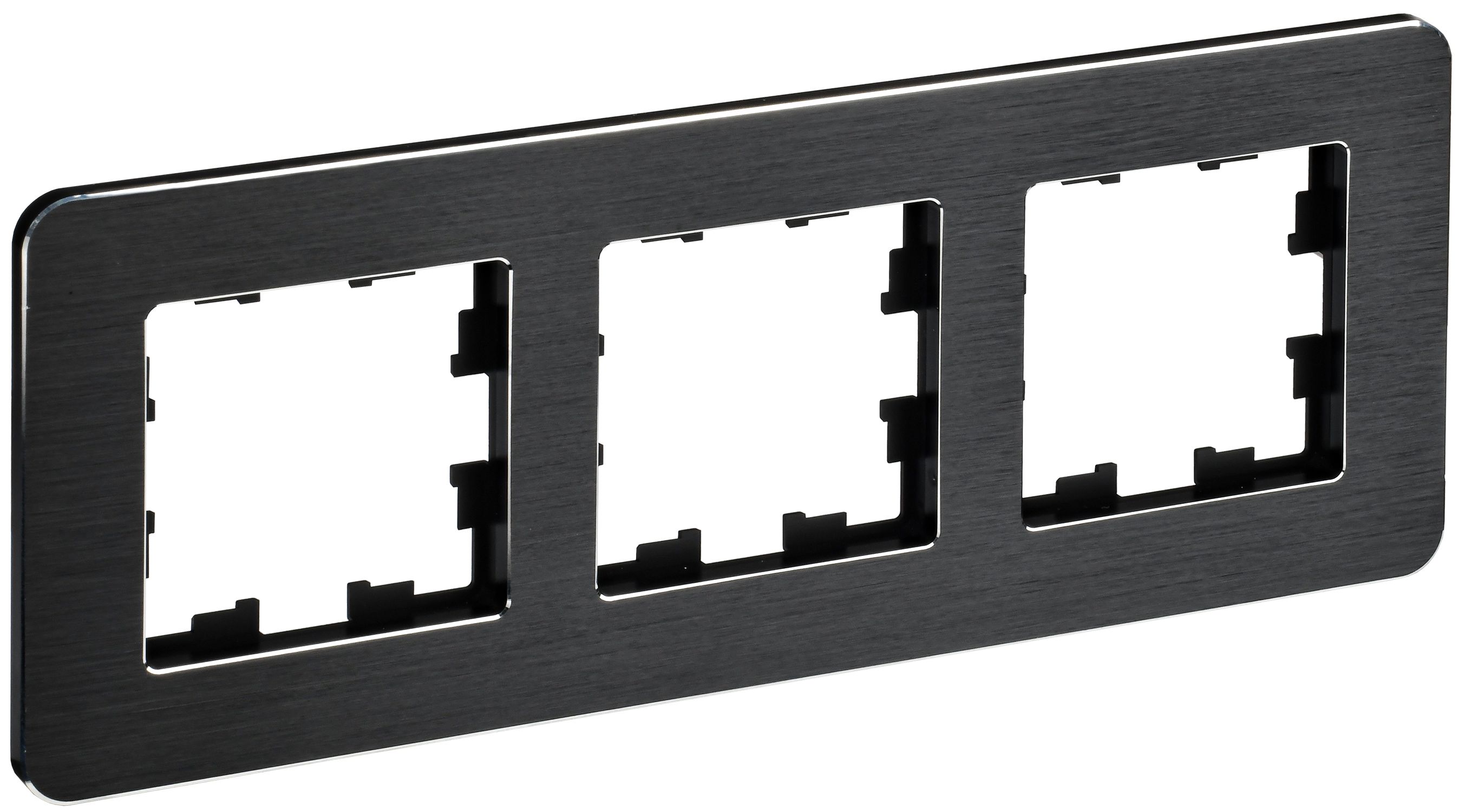 IEK BRITE DECOR Черный/алюм металл. скругл.угол Рамка 3-м РУ-3-1-Бр RE AL
