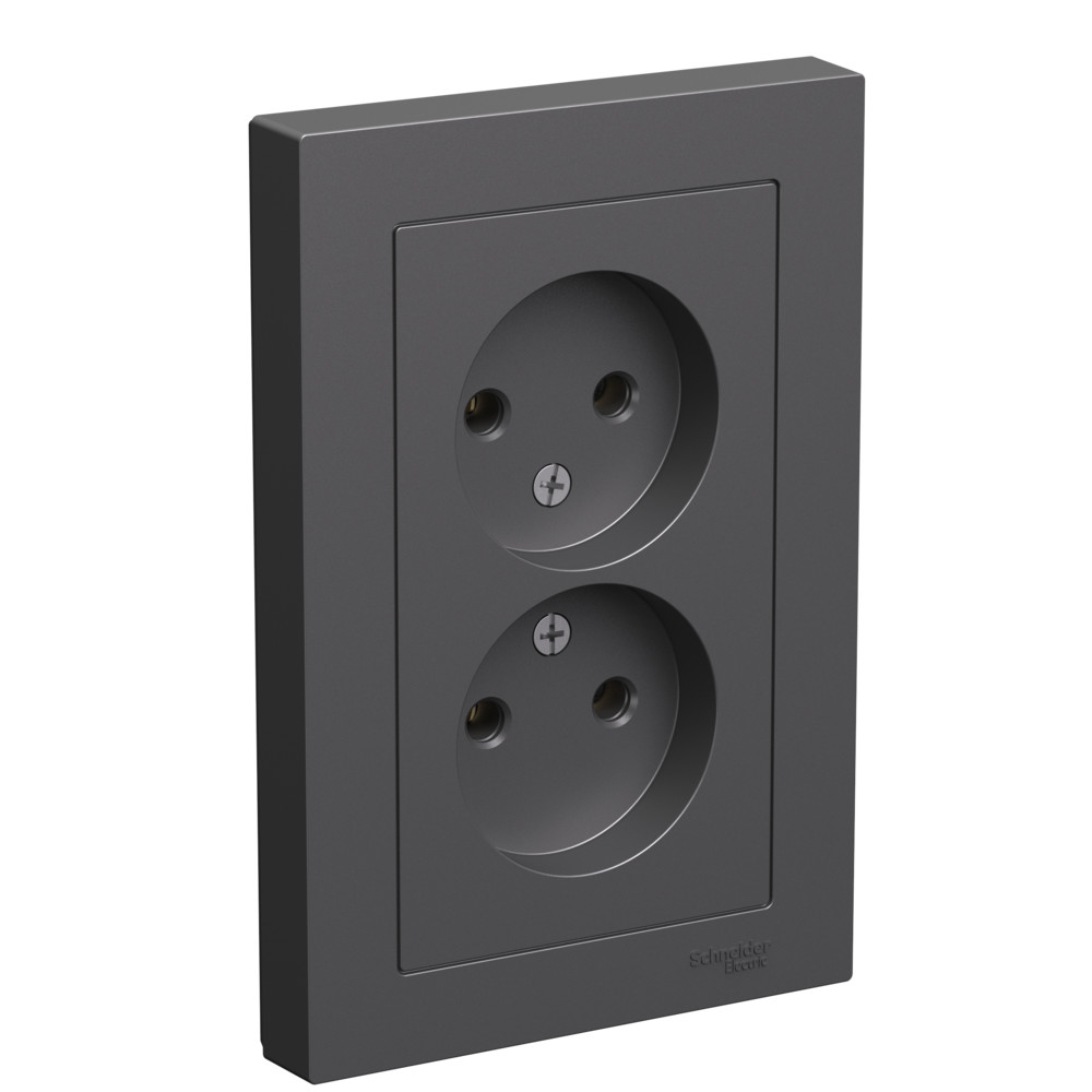 Systeme Electric AtlasDesign Базальт Розетка двойная б/з,16А, в сборе