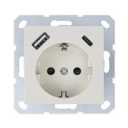 Jasmart G Слоновая кость Розетка с/з с USB A+C со шторками 16A 250V~ 2P+T USB 25W