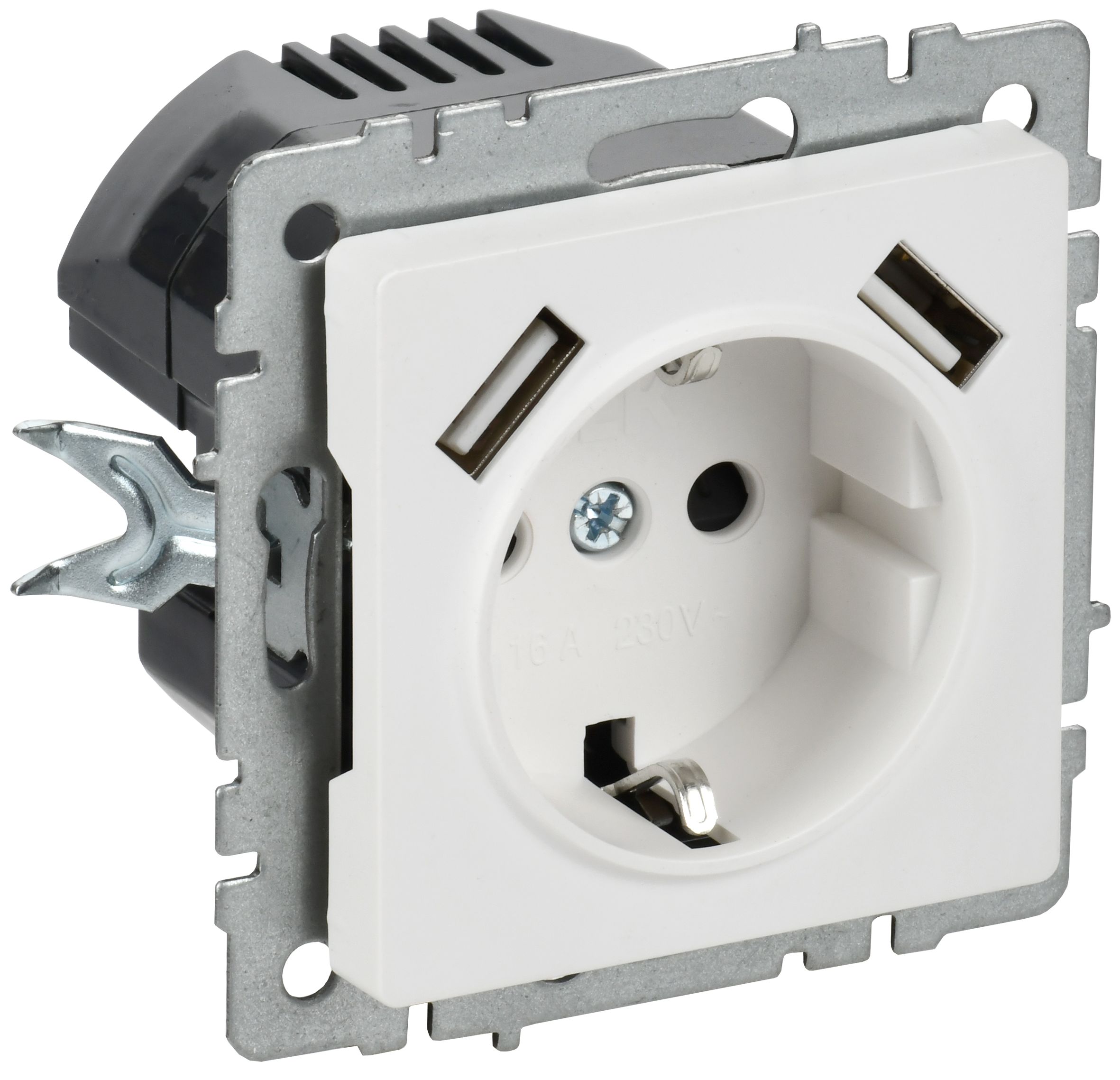 IEK BRITE Роз. с з/к/ш 16А с USB A+A 3,1А РЮш10-2-БрАБ а/б