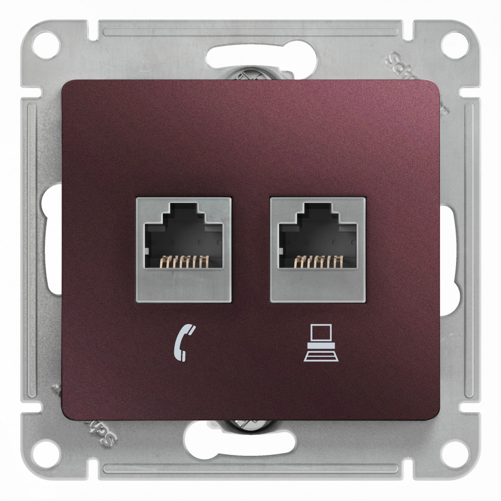 SE Glossa Баклажановый Розетка 2-ая RJ11+RJ45, кат.5E