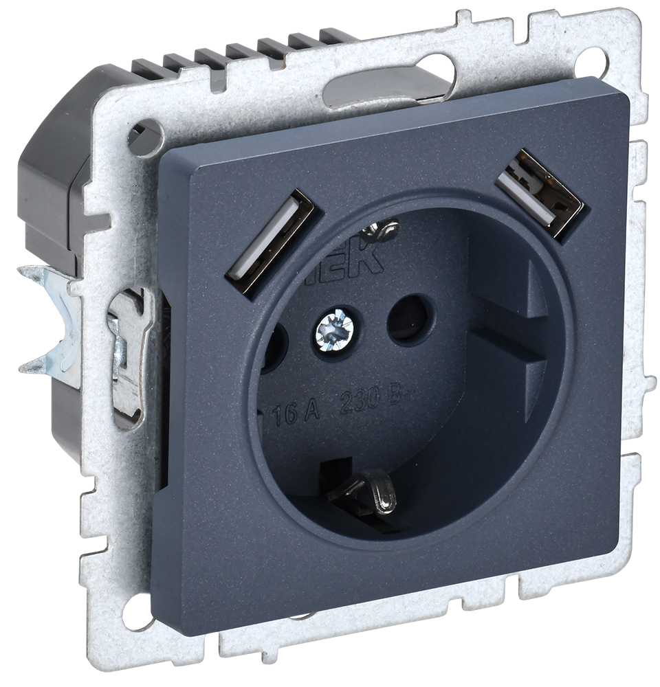 IEK BRITE Роз. с з/к/ш 16А с USB A+A 2,1А РЮш10-1-БрМ мар.